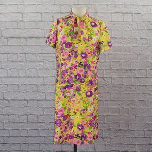 Vintage Floral Dress - Yellow and Purple
